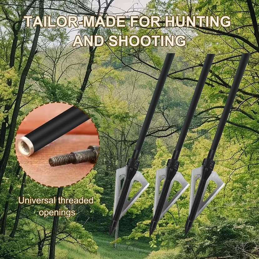 12 Pack Hunting Broadheads with Storage Case 3 Blades Archery Broadheads 100/125 Grain Screw-in Arrow Heads Arrow Tips for Traditional Bows and Compound Bow