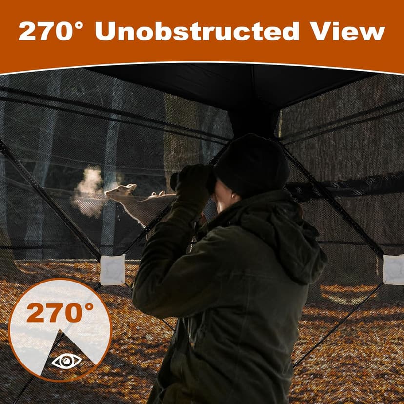 OLIXIS 270°See Through Hunting Blind, 2-3 Person Pop Up Camouflage Tent with Carrying Bag, Portable Hunting Tent with Accessory Bag