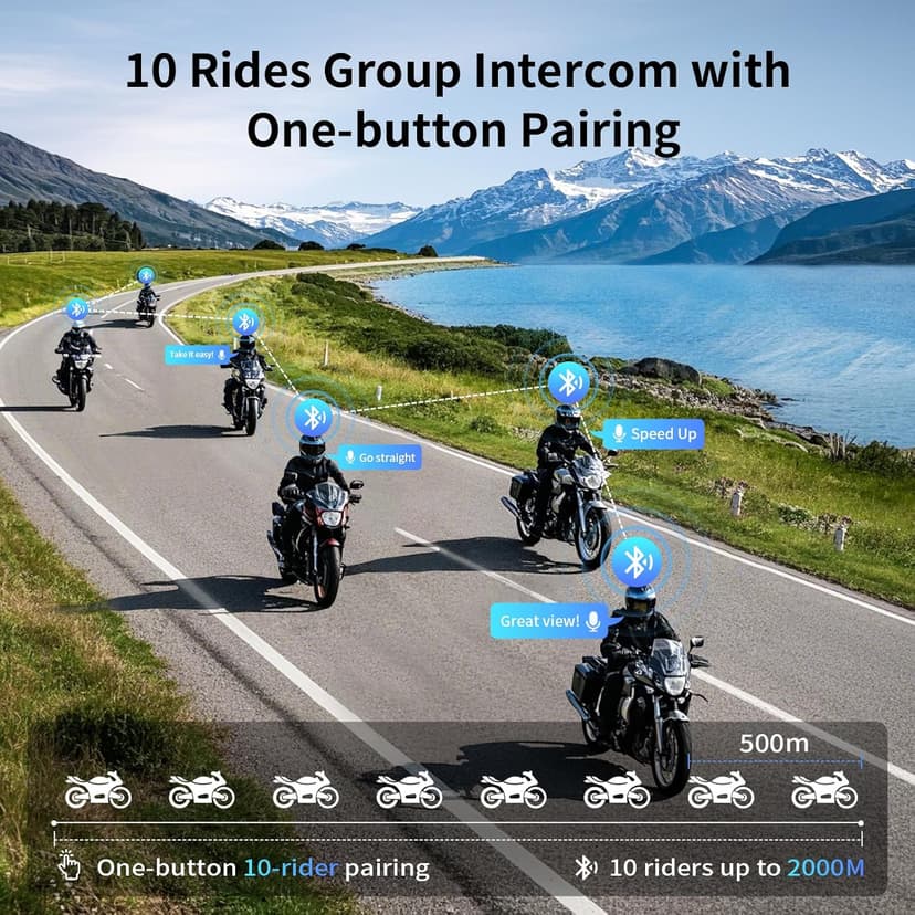 Fodsports Motorcycle Bluetooth Intercom, Music Sharing, M1S Pro 2000m 10 Riders Group Helmet Communication System Headset Universal Wireless Interphone (Waterproof/Handsfree/Stereo Music/GPS/2 Mic)