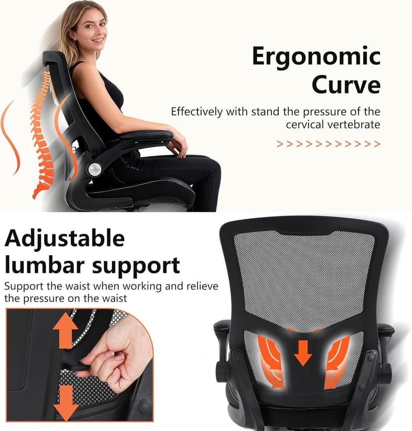 BestOffice Drafting Chair Ergonomic Tall Office Chair Standing Desk Chair with Flip Up Arms Foot Rest Back Support Adjustable Height Mesh Drafting Stool, Dark Black