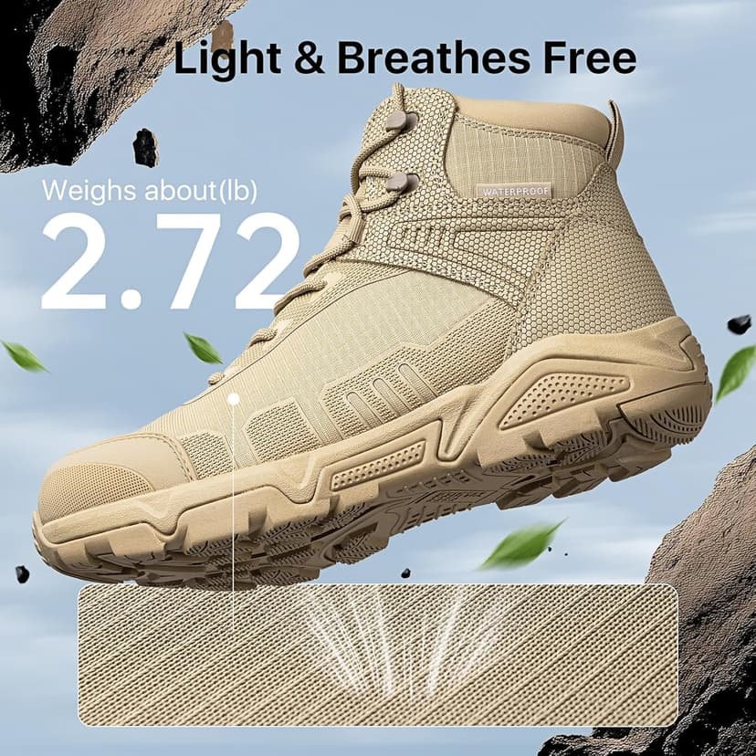 FREE SOLDIER Men's Waterproof Tactical Work Boots Lightweight Comfortable Combat Hiking Boots