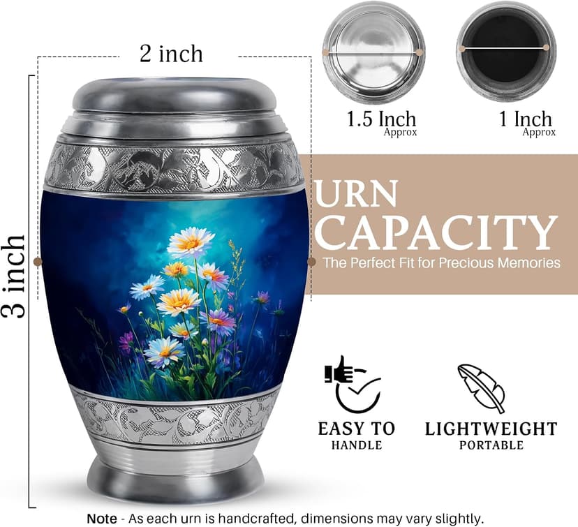 Daisy Urn for Ashes for Women Small Urns for Human Ashes Keepsake - Human Design Burial Urns - Keepsake Funeral Ash Holder & Memorial Gift - Peaceful Cremation Urn 3 Inches B0FSXYNRDS