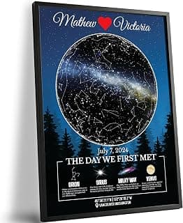 Custom Star Map for Anniversary - Premium Glossy Acrylic - The Night We Met Personalized Constellation Chart - High-Shine Plexiglass Night Sky - Romantic Gift for Her, Wife, Him or Husband - Framed Wall Art B0DH8LR3Z4
