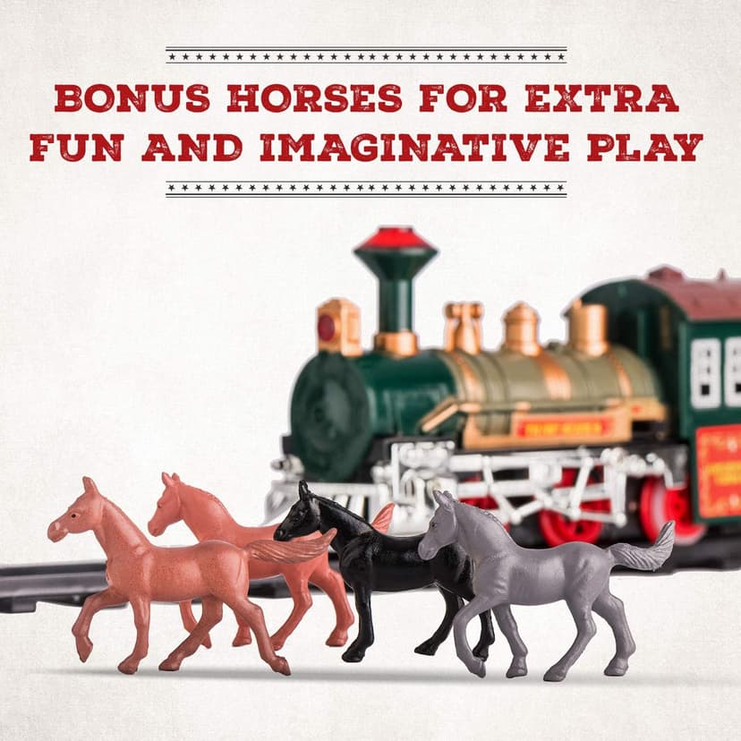 Electric Train Set for Kids Ages 4-8 | Train Set for Kids Ages 4-8 | Battery Powered Trains Sets with Lights & Sounds, Steam Locomotive Engine, Horses & Tracks - Classic Railway Toy Gift