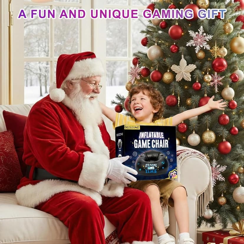 Inflatable Gaming Chair for Kids and Teens with Cup Holders and Side Pocket, Blow Up Bean Bag Gaming Chair for Boys, Comfortable Inflatable Lounge Seat for Gamer Room Decor and Boys Room Furniture