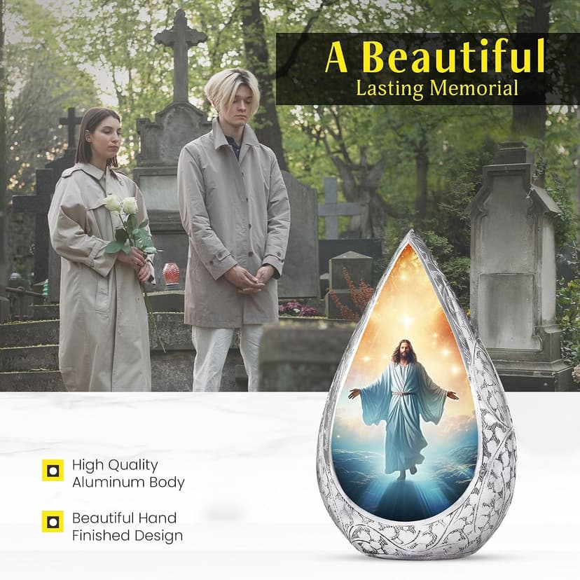 Jesus Christ Small Urn for Ashes Adult Male & Female - Straight Drop Burial Urns for Adult Human Ashes - Remembrance Gift for Loss of Husband - Decorative Cremains Holder (3 Inch) B0FBRT54QK