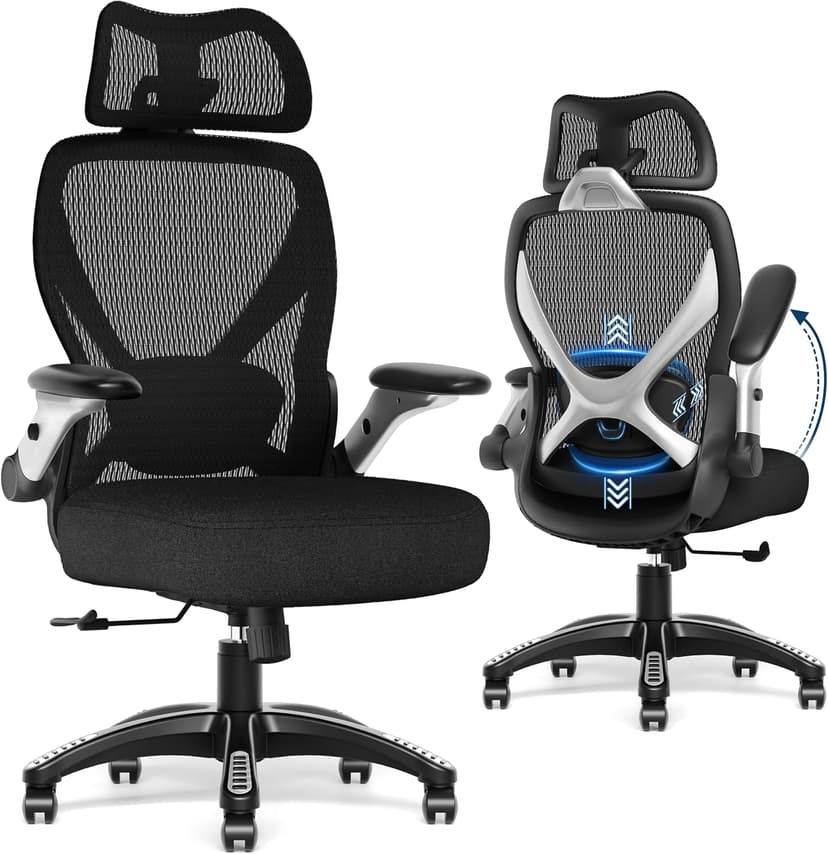 GABRYLLY Ergonomic Office Chair, Big and Tall Mesh Chair with Adjustable Lumbar Support, 5D Arms & Wide Seat, 135° Recline Home Desk Computer Chairs for Work Gaming, Heavy Duty,400LBS - Black