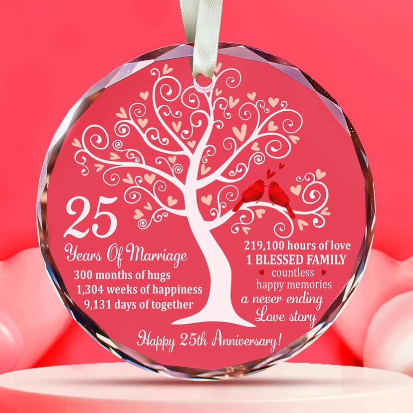 25th Wedding Anniversary Glass Ornament – Silver Wedding for Parents, Couple, Wife, or Husband – Unique 25 Years Marriage Christmas Decoration Keepsake