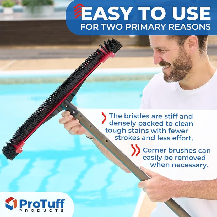 ProTuff 22" Pool Brush Head – Comes Sturdy Bristles, Tough on Algae, Dirt & Grime – Cleans 3X Faster – Extra-Wide Pool Scrubber Brush with Pole Attachment Option