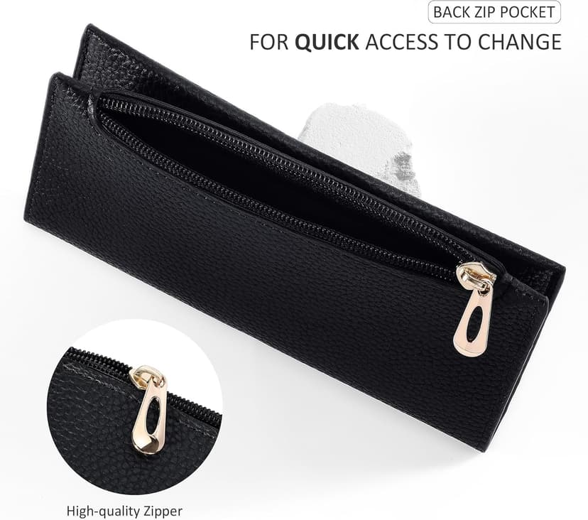 Tipmile Slim Wallet for Women, RFID Blocking Credit Card Holder, Ladies Bifold Wallet with Zipper, Black