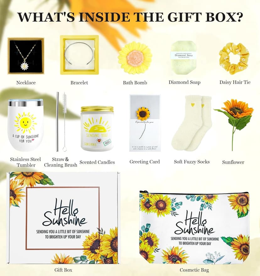 Sunflower Gifts for Women,Birthday Gift for Women,Sending Sunshine Gift,Thank You Gifts,Care Package,Thinking of You for Mom Grandma Sister Best Friend,Graduation for Her