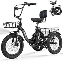 T300 Adults Electric Trike Bike, 1200W Peak Motor & 624Wh Removable Battery,18x3.0 Fat Tire Foldable 3-Wheel E-Bike with Step-Thru Design, Up to 65 Miles, Gift for Parents
