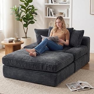 WEUP 69" Indoor Chaise Lounge, Oversized Corduroy Upholstered Armless Sofa Bed, Deep Seat Sleeper Reading Chair, Cloud Sofa for Living Room Bedroom Apartment, No Assembly Required (Gray)