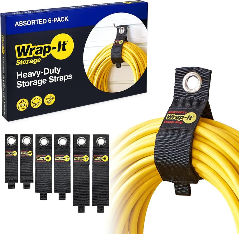 Garage Storage Extension Cord Organizer Cable Straps and Yard Cord Storage for Hose Organizer, Tools, RV Accessories Heavy-Duty Wrap-It Storage Straps - Assorted 6-Pack B06Y5Q4VZD