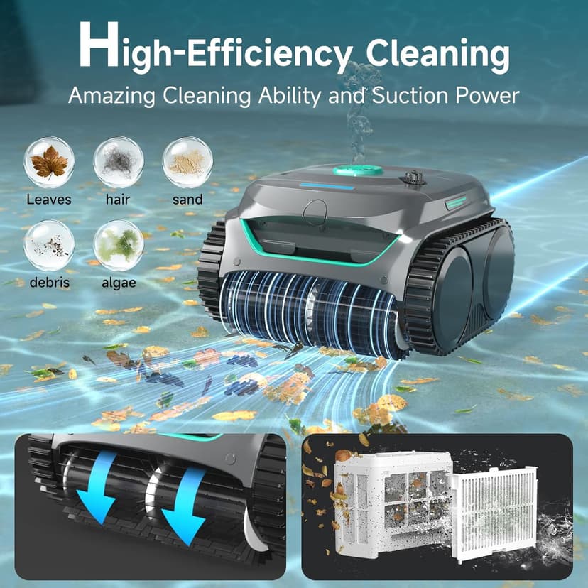 WYBOT C2 Cordless Robotic Pool Cleaner, Dual Filtration, Pool Vacumm Robot for Wall & Waterline Cleaning, Up to 180 Mins Runtime & Scheduling, Smart Navigation, for Inground/Above-Ground Pools