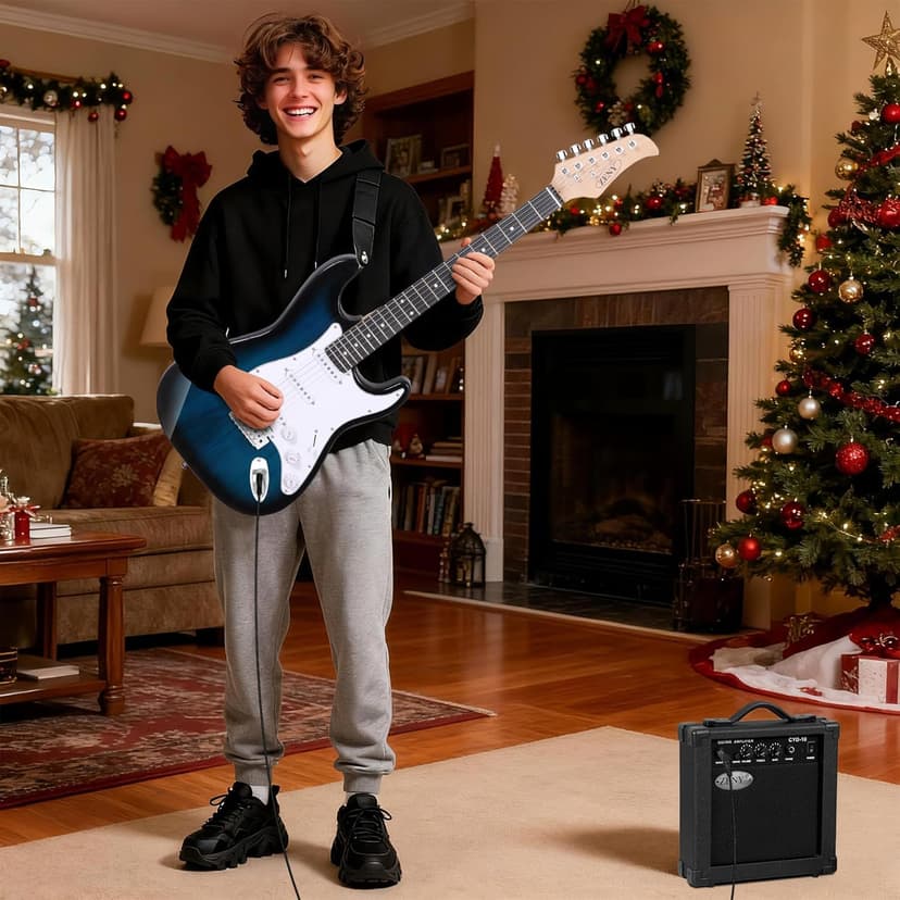 ZENY 39" Full Size Electric Guitar with Amp, Case and Accessories Pack Beginner Starter Package, Blue Ideal Christmas Thanksgiving Holiday Gift
