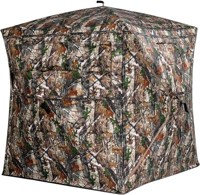 Hunting Blind 360 Degree See Through, 2-3 & 3-4 Person Pop Up Ground Blind for Deer and Turkey, Portable Camouflage Tent with Quiet Zipper Door and Carrying Bag