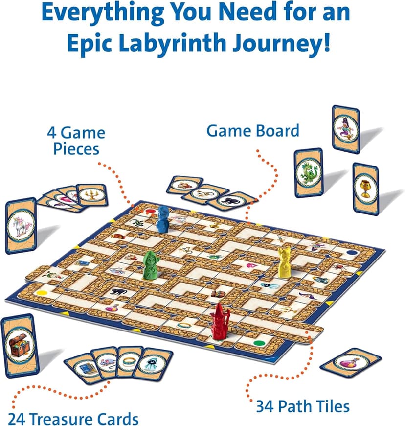Ravensburger Labyrinth Board Game - A Strategic Maze Challenge for Family Nights - Find Treasures & Block Opponents - MESH Accredited - Great Birthday Gift - 2-4 Players - Kids Ages 7-10 and Older
