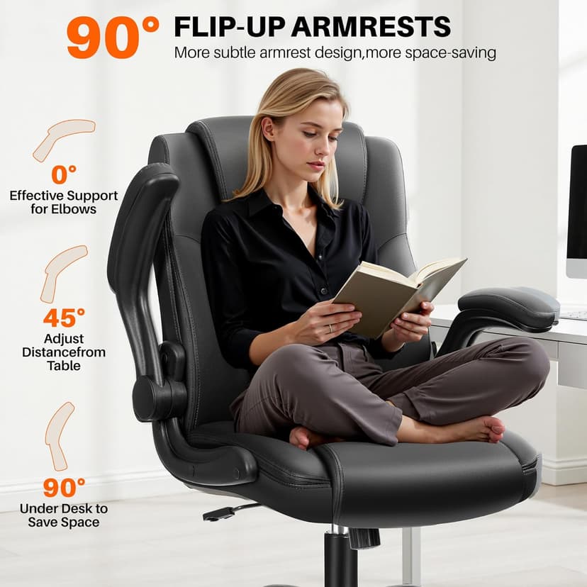 BestEra Leather Office Chair, Ergonomic Executive Desk Chair with Adjustable Armrests, 360° Swivel, High Back & Lumbar Support for Home Office (Black)