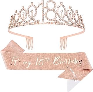 Crown and Pearl Pin Set for 18th Birthday - It's My 18th Birthday Sash, Tiara, Cake Topper, Decorations and Gift for Her