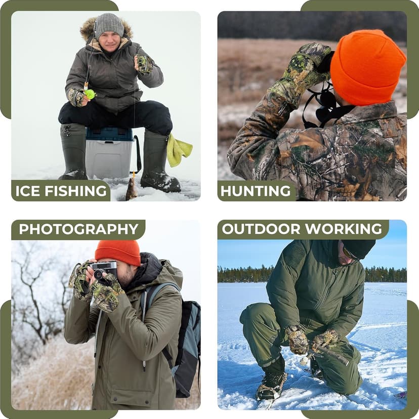 HANDLANDY Cold Winter Weather Fishing Gloves for Men and Women,Fingerless Gloves Convertible Flip Top Mittens