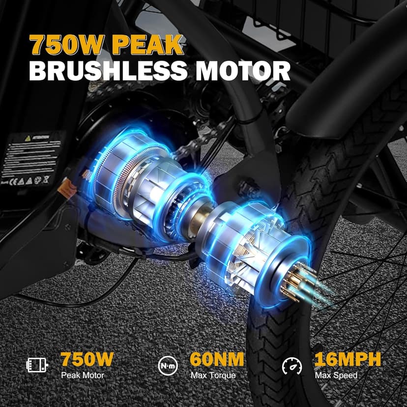 Qlife Triker Electric Bike, Peak 750W/1200W Brushless Motor Folding Trike Ebike, 499Wh Removable Battery, Step-Thru 3 Wheel Electric Bicycle, Up to 55 Miles, 20 Tire Tricycle for Adults