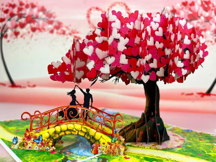 Anniversary Pop Up Card, 3D Love Tree Hearts with Couple, Wedding Anniversary Card for Wife, Husband, Couple, Love Card for Her, Him, Ideal Gift for Wedding, Anniversary, Valentines, Romantic Birthday, Mothers Day B0FJ8BNTFS