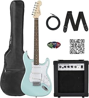 Fender Squier Stratocaster Electric Guitar - Daphne Blue Bundle with Amplifier, Gig Bag, Cable, Strap, Picks, and Austin Bazaar Instructional Video