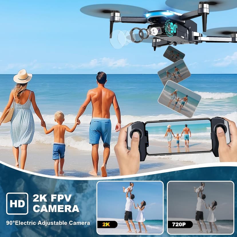 GPS Drone with Camera, 2K HD Drones for Adults, Foldable FPV Drone with GPS Auto Return, Follow Me, Circle Fly, Waypoint Fly, 5G Transmission, Gestures Selfie, Brushless Motor, 2 Batteries, Charcoal