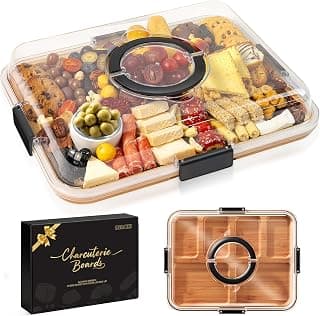 Clear Lid Keeps Food Fresh, Travel Portable Board for Kitchen, Picnic and Party, House Warming Gifts New Home Renmxj Portable Charcuterie Boards with Lid, Cheese, Veggie & Snack Tray B0DCK32SXQ