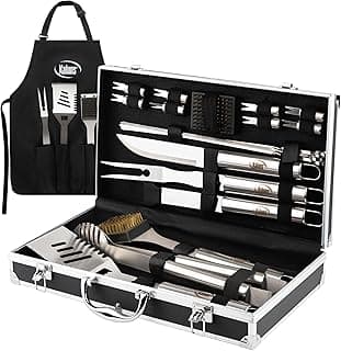Kaluns Grilling Accessories, Birthday Gifts for Men Grilling Gifts, Heavy Duty Stainless Steel BBQ Grill Tools Set for Outdoor Grill with Aluminum Case and Apron, Husband Dad Gifts for Christmas