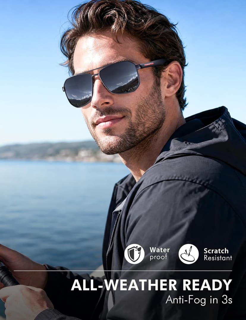 LUENX Aviator Sunglasses for Men Square Polarized Polygon Lens - UV 400 Protection with Accessories 61MM Driving Outdoor