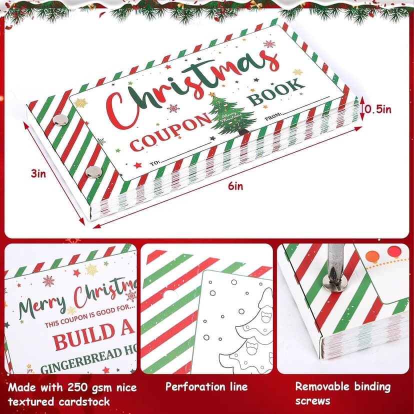 20 Pre-printed Xmas Themed Coupons, 10 Blank Cards, Unique Holiday Activity Rewards Cards, Family Secret Santa Gift Idea DIY Christmas Coupon Book, Fun Holiday Themed Coupons for Family B0DF7L2XBZ