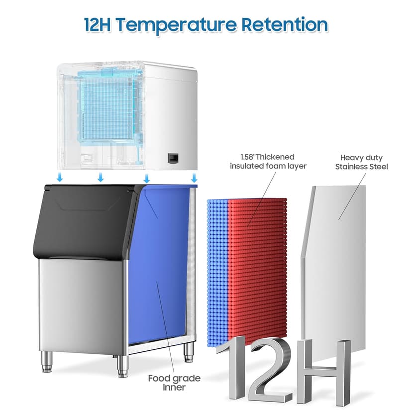 Commercial Ice Maker Machine 700 Lbs/24H Industrial Ice Maker Machine Commercial Ice Machine with 400Lbs Storage, Ice Ready in 5-12 min, Stainless Steel Ice Maker for Bar Cafe Business Restaurant