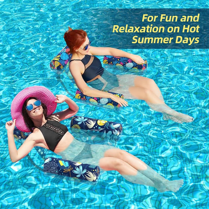 Sunikko X Pool Floats Adult 2 Packs Fabric Heavy Duty Inflatable Pool Chair Hammock, Blow Up Floaties for Adults, Hawaii Flower Floats for Pool Floating, Party Summer Toys Water Beach Lake Fun
