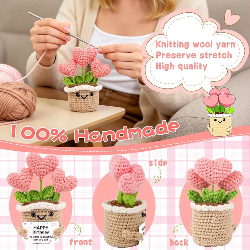 Crochet Birthday Gifts for Women – Inspirational Heart Planter Handmade Happy Birthday Gift for Women,Man,Mom, Sister, Best Friend, Coworker – Unique Gift Ideas for Her, Him, Birthday Decorations B0GWJBYTBJ