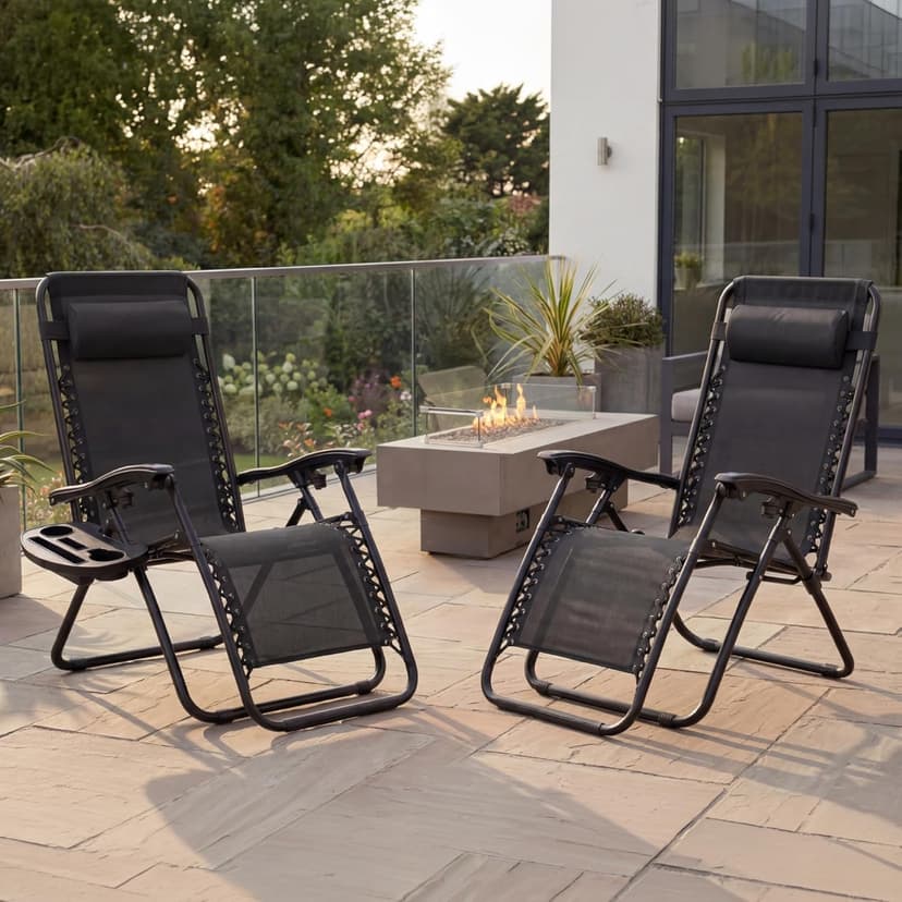 Best Choice Products Set of 2 Adjustable Steel Mesh Zero Gravity Lounge Chair Recliners w/Pillows and Cup Holder Trays - Black