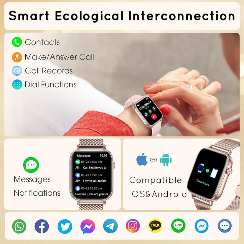 HXQHSTBG HXQHSTBG Smart Watch for Women (Answer/Make Calls) 1.83" HD Health Tracker Smartwatch with 3 Bands/Heart Sleep Rate, 120+ Sports Modes IP68 Waterproof Compatible Android iPhone Phones, Rose Gold