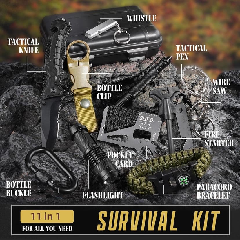 TRSCIND Gifts for Men Husband Dad Christmas, Survival Kit, Emergency Survival Gear and Equipment 14 in 1, Stocking Stuffers Birthday Gifts for Him Boyfriend, Hunting Fishing Camping Accessories, Cool Gadget