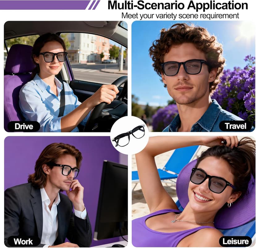 AI Smart Wireless Bluetooth Translation Glasses for Men/Women with Speakers/Bluetooth&140+ Languages Translation Sports/Travel/Drive/Busniess (C1+AI+Color Change Lenses+Black)