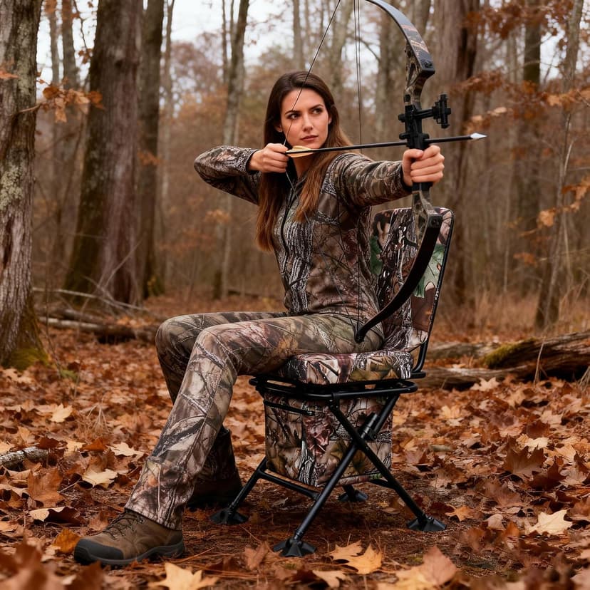 FUNHORUN Hunting Chair with Storage Bag, 360 Degree Silent Swivel Hunting Seat, Camouflage Foldable Ground Blind Chair, Tool-Free Padded Cushion Portable Seat, Lightweight