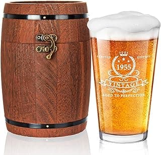 LIGHTEN LIFE 70th Birthday Gifts for Men 16oz,1955 Beer Glass in Barrel Box,70th Birthday Beer Glass,70th Birthday Gift Ideas,1955 Pint Glass for 70 Years Old Dad,Husband,70th Beer Glass