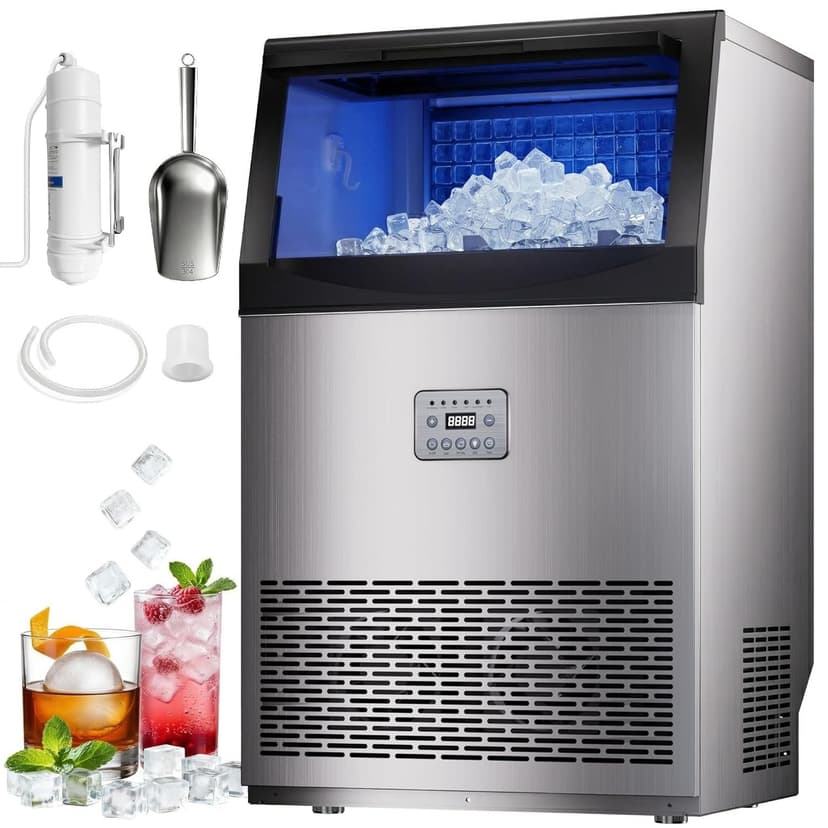 Commercial Ice Maker, 110lbs/24H, 33lbs Large Storage Under Counter Ice Maker for Business, 50 Cubes in 7-14Mins Stainless Steel Ice Machines, Self Cleaning Ice Makers for Cafe Bar Restaurant Home