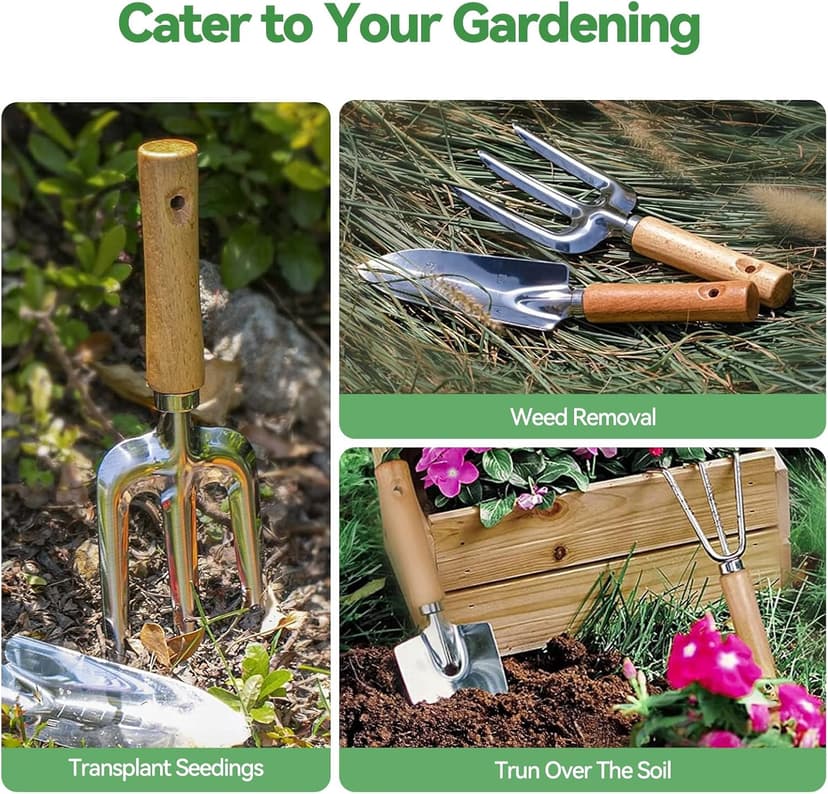 Rust-Resistant Steel Garden Tool Sets for Women, Men, Durable, Ergonomic Wooden Handle, Idea for Planting Work Grenebo Heavy Duty Gardening Tools with Handbag, Gardening Gifts for Women B09F9C3KFS