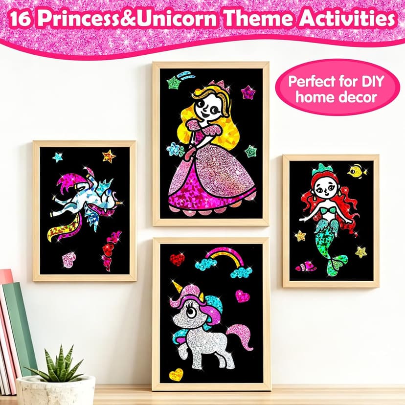 Mess-Free & No-Glue Activity,Kids Ages 4-10 Create 16 Sparkly Princess Unicorn Pictures,Halloween Toy & Birthday Gift for Kid FUNNYB&G Foil Art Craft Kit for Kids, Halloween Crafts Gift Toy for Kids B0DK6DYYD8