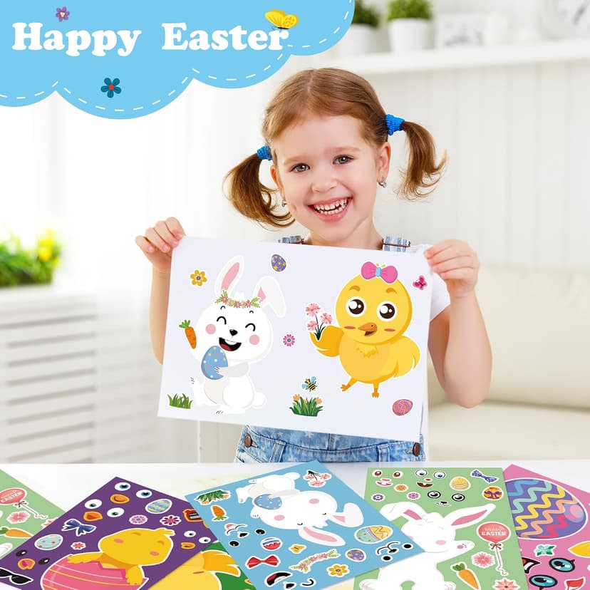 OHOME Easter Basket Stuffers for Kids - DIY Happy Egg Bunny Sticker Crafts Stickers for Toddlers,Kids Easter Gifts Decor Treats Games Toys Activities Party Favor Supplies(24 Sheets) B0CQ2MRY7Z