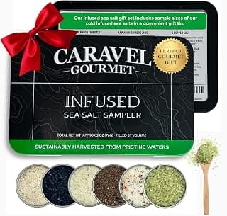 Infused Sea Salt Sampler Set, Finishing Salt for Seasoning, Gourmet Cooking Gift and Spice Variety Pack for Special Occasions, 0.5 oz x Bundle of 6 Flavored Salts - Caravel Gourmet Salt