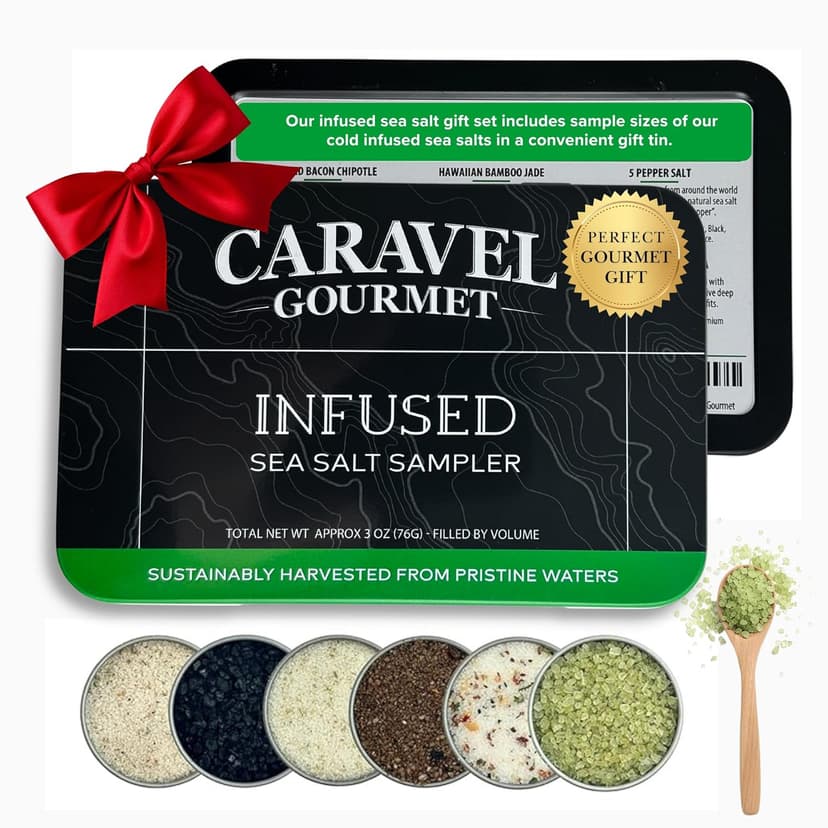 Infused Sea Salt Sampler Set, Finishing Salt for Seasoning, Gourmet Cooking Gift and Spice Variety Pack for Special Occasions, 0.5 oz x Bundle of 6 Flavored Salts - Caravel Gourmet Salt