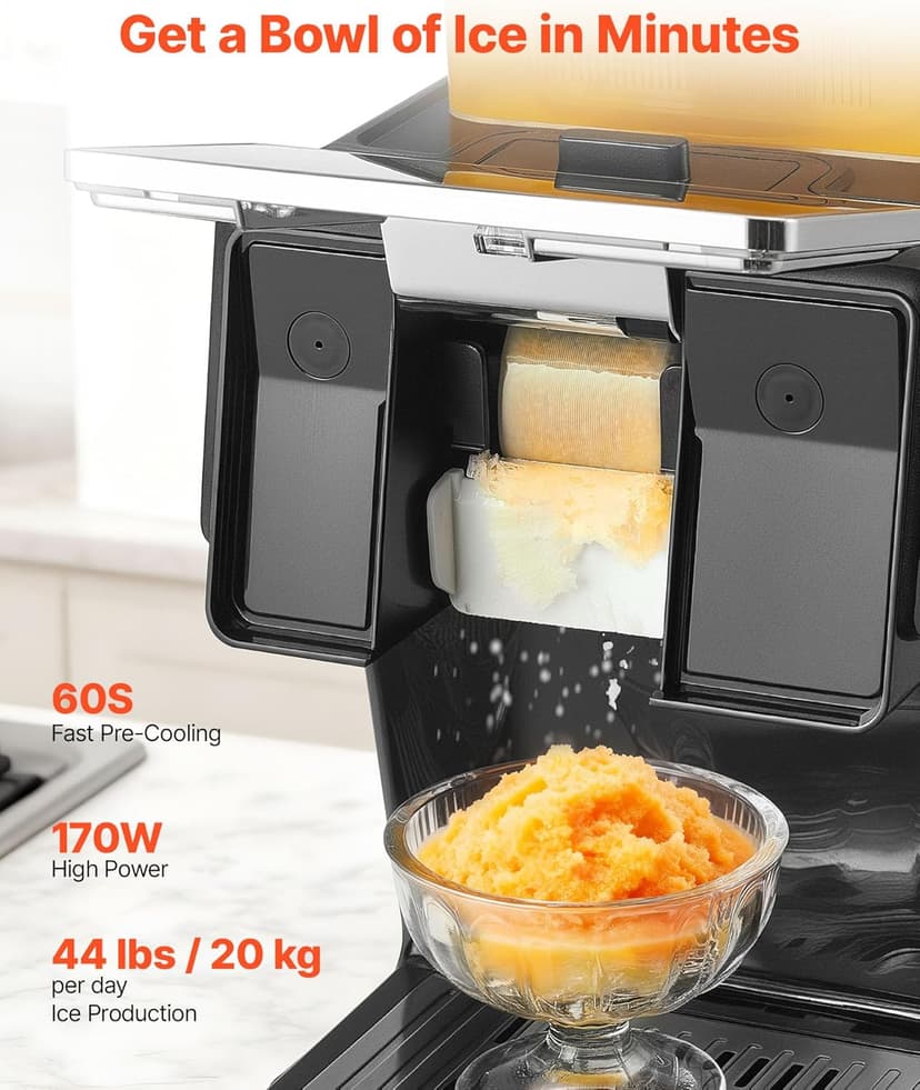 VEVOR Snowflake Ice Machine, 44LBS/24H Snowflake Ice Maker, Ice Shaver Machine with Stainless Steel Blade, Electric Snow Cone Maker with 0.2 Gal Tank, 60S Fast Pre-Cooling, for Home & Small Gatherings