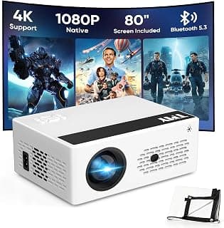 TMY Mini Projector, Upgraded Bluetooth Projector with Screen, 1080P Full HD Portable Projector, Movie Projector Compatible with TV Stick Smartphone/HDMI/USB, indoor & outdoor use